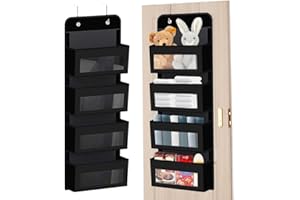 XHYASD Organizer wiszący z 4 kieszeniami, regał na drzwi do zawieszenia z 2 haczykami, regał wiszący, materiał z przezroczystym oknem, organizer wiszący, do łazienki, pokoju dziecięcego, salonu,