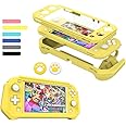FIWWAT Switch Lite Case Protective Case for Nintendo Switch Lite, Compatible with Nintendo Switch Lite Cover with Built-in PC Screen Protector Hand Grip Case with 2 Thumb Grip Caps, Yellow