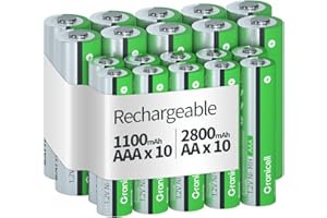Granicell 20 Stück AA AAA Wiederaufladbare Batterien,Hohe Kapazität 10-Pack AA 2800mAh & 10-Pack AAA 1100mAh,1.2V NiMH Niedrige Selbstentladung