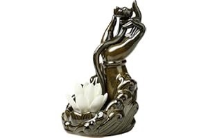 YYW Rückfluss-Räuchergefäß-Halter, handgefertigt, Keramik, Rauch, Wasserfall, Räuchergefäße, Buddha mit 10 Kegeln für Zuhause, Yoga, Büro, Aromatherapie, Ornament (Lotus)