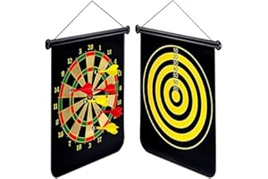 GrassVillage Magnetic Safe Dartboard 38cm/15inch Set Roll Up Comes with 6 Darts Double Sided Bullseye or Dart Board Game For Adults and Kids