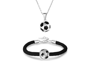 SwirlColor Bracelet de Football pour garçons et Collier de Football, Mode réglable tissé Football Bracelet Enfant garçon Collier de Football en Acier Inoxydable Cadeau Football Garcon