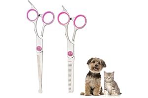 BQRKOTM 2 Piezas Tijeras para Perros Profesional, Tijeras Peluqueria Canina, Tijeras Curvas para Perros de Acero Inoxidable con Punta Redonda de Seguridad, para Cortar EI Pelo para Perros y Gatos