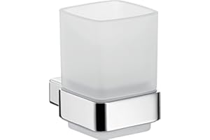 emco LOFT Glashalter mit Glas zur Wandmontage, eleganter und kompakter Zahnbürstenhalter aus Aluminium und Kristallglas, hochwertiger Zahnputzbecher, chromfarben und satiniert
