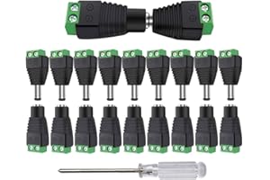 Aiqeer 25 Paia 12V/24V DC Maschio e Femmina Connettore Spina Jack Adattatore Set, 2.1X5.5 mm DC Alimentazione Adattatore, DC Vite Terminale Spina Connettore, per CCTV Telecamera LED Striscia (Verde)