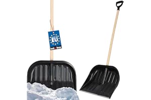 KOTARBAU® Pala de Nieve Con Mango de Madera y Anilla, Quitanieves Con Mango en D, Negra, 48cm de Ancho, Plástico Resistente Con Borde de Aluminio