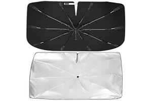 Car Sun Shade, 138x75cm Heat Insulation Windshield Umbrella with Pouch | Auto Interior Sunshade with Bendable Handle, Anti-UV Foldable Front Window Protection Shield, Blackout Cover for Truck SUV