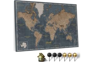CANVASCALE Canvas World Map with Cork Pin Board - English Lettering - Decorative Wall Decoration for All Rooms - Canvas Pictures with World Map Motif (120x80 cm, Pattern 5)