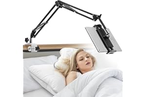 zerotop Tablet Holder Stand for Bed Adjustable Bedside Tablet Phone Stand Holder with 360° Rotating Metal Arm Tablets Mount Clamp on Table Compatible with iPad iPhone or Other 4-12.9" Devices