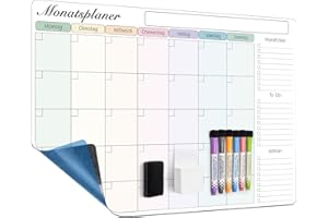 MCCORL Lavagna bianca 60 x 40 cm, lavabile, autoadesiva, per la parete, vetro e legno (qualsiasi superficie liscia), per pianificazione, calendario mensile, lavagna memo in tedesco