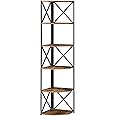 HOMCOM Libreria Angolare a Muro, Scaffale Stile Industriale in Legno e Metallo con 5 Ripiani, 39x39x175cm, Marrone Rustico