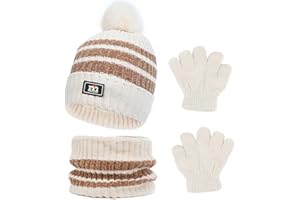 Waylipun Cappello Invernale per Bambini Guanti Sciarpa Set, Inverno in Cappello a Maglia Termica Sciarpa Guanti Set, per Bambini Ragazzi Ragazze, 3-8 Anni, Set di Accessori Invernali