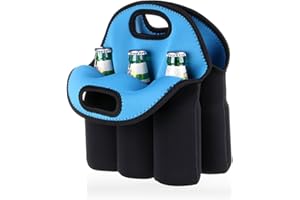 BTSKY 6-butelka torba na butelki piwa Neoprena przenośny dzielenie torba przewoźnik butelka piwa konserwy napoje czarna torba(1 torba pasuje 6 piwa), Czarno-niebieski