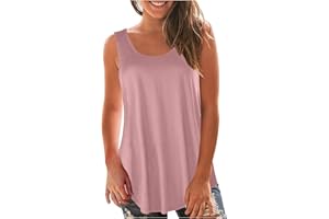 HAOLEI Women Sleeveless Crop Tank Tops UK Retro T Shirt Side Split Lagenlook Round Neck T-Shirt Sports Gym Work Shirts Ladies Sleeveless Slim-Fit Stretch Tee Shirts