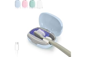 ELMWAY STB-022 UV-C Light Toothbrush Sanitizer Case by ELMWAY – Portable & Rechargeable, Compact Design with Stand for Travel or Countertop Use – Fits Most Manual & Electric Toothbrushes – Blue