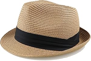 JowTreex Kids Fedora Straw Sun Hat Summer Beach Hat Floppy Short Brim for Boys Girls