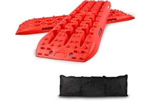 Easy4straps 2Pc Heavy Duty 10t Off Road Traction Grip Winter Mats Boards 4x4 Escape Recovery Track Tire Ladder Sand/Mud/Snow for Car AUV Emergency (Red-Large)