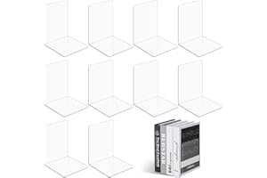 TOSUTO 10 Pezzi Fermalibri per Mensole Trasparente in Acrilico,Reggilibri,Ferma libri per libreria,Reggi libri per libreria,Fermalibri per Mensole in Acrilico,per Scuola,Ufficio e Casa