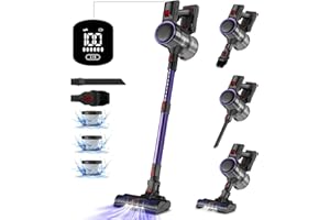 Authmic Kabelloser staubsauger, 33000Pa Akku Staubsauger mit H13 HEPA, Staubsauger Kabellos mit bis zu 50 Minuten, Touchscreen und Anti-Tangle-Bürste, für Hartböden, Tierhaare und Teppich