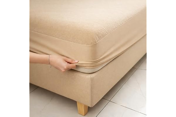 HOMEMONDE 100% Waterproof Premium Cotton Feel Mattress Protector King Size, 78x72 Inches Breathable and Hypoallergenic Ultra Soft Fitted Bed Protector Cover (78"x72" - King, Beige)