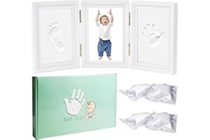 Bizcasa Baby Fußabdruck Set, Handabdruck Baby Bilderrahmen, 3 in 1 Baby Bilderrahmen, für Hand-Abdruck, Fuß-Abdruck & Fotos, Fussabdruck Set für Baby Geschenk (B1-46.5x20.5cm)