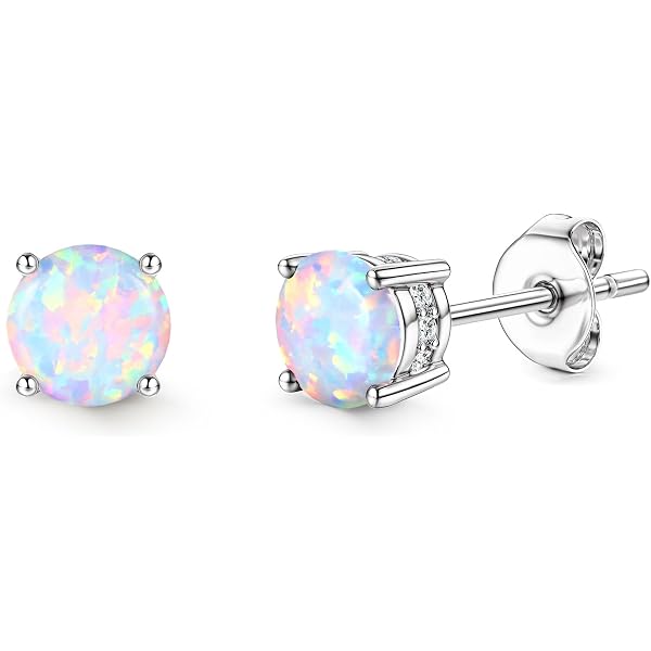 Fu You Orecchini In Argento 925 Con Opale E Zirconi Cubici - Gioielli Eleganti Per Donna, Confezione Regalo, 8x8mm, Ipoallergenici