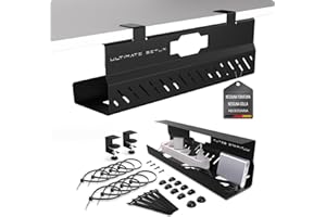 ULTIMATE SETUP Premio canalina passacavi scrivania senza forare - Cable management scrivania - Organizer cavi scrivania - Porta cavi scrivania – Raccogli cavi scrivania (Nero, 1er Set)
