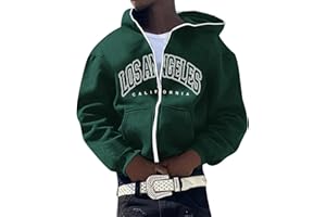 Kobilee Felpa Zip Uomo Cotone Sportivo Felpa con Cappuccio Cerniera Maglia Leggera Vintage Los Angeles Felpe Giacca Trekking Estiva Streetwear Hoodie