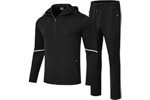 Rdruko Mens Tracksuit Set Hooded Jacket Sweatsuits Jogging Tops Full Zip Joggers Sports Sweatsuit with 3 Pockets