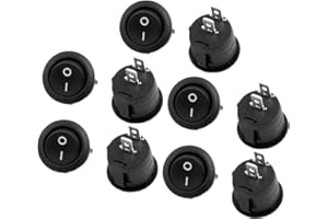 sourcing map 10 Pcs Noir Rond Bouton SPST on/Off Interrupteur à Bascule AC 125V/12A 250VAC/ 10A