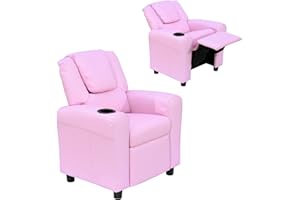 ‎HOMCOM HOMCOM Kindersofa Kindersessel mit Fußstütze Armlehne Getränkehaltern verstellbare Rückenlehne Liegecouch Kindercouch Relaxsessel Kinder Sofa für 3-6 Jahre Jungen Mädchen Rosa