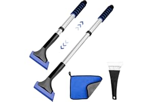 Aila Ice Scraper for Cars, Telescopic Snow Scraper Adjustable Length (42-63cm) Car Window Snow Remover with Foam Handle, Magical Windscreen Snow Scraper and Small Snow Shovel, Car Wash Towel