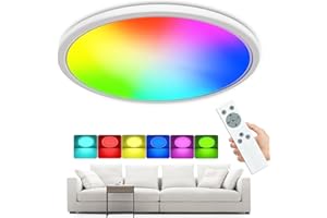 ‎ZEMTY zemty LED Deckenleuchte Dimmbar, 24W 3200LM RGB Deckenlampe Farbwechsel mi Fernbedienung, 4000K Flach Badezimmer Lampe Decke Wasserfest für Schlafzimmer Wohnzimmer Küche Bad