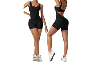 Vertvie Damen Jumpsuit Kurz Eng Scrunch Butt Bodysuit Sexy Rückenfrei Ärmellose Playsuit Stretch Sport Overall One Piece Ganzkörperanzug Romper Yoga Fitness Workout