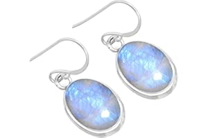 Natürlicher Edelstein Tropfen Ohrhänger für Frauen Granat, Bernstein, Kristall, Achat Oval Boho Echt 925 Sterling Silber Handgefertigter Schmuck