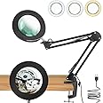 HASTHIP® Desk LED Magnifier 10X Magnifier with Flexible Arm, USB 3-Color LED Magnifier with Controller Desk Mounted LED Lamp USB Desk LED Magnifier for Repairing, Reading, DIY Crafting