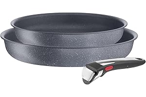 Tefal Ingenio Lot de 2 poêles + poignée amovible, Induction, Revêtement antiadhésif, Empilable, Compatible lave-vaisselle, Fabriqué en France, Natural On L7669353, Gris