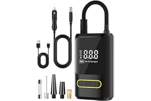 Rumicet Inflador Ruedas Coche, 12V Compresor Aire Coche con Luz LED, Batería 4000mAh 150PSI Compresor de Aire para Coche, Compresor Aire Portatil con 4 Boquillas para Coche, Motor