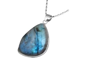 Nupuyai Natürliche Labradorit Anhänger Halskette Edelstein Kette Heilstein Schmuck für Damen und Herren