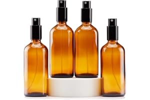 YIZHAO Flacon Spray Vide 100ml, Ambré Bouteille Spray Verre, avec Brouillard de Pulverisateur Fine, pour Huiles Essentielles, Aromathérapie, Parfums, Nettoyage, Voyage, Pharmacie – 4Pcs