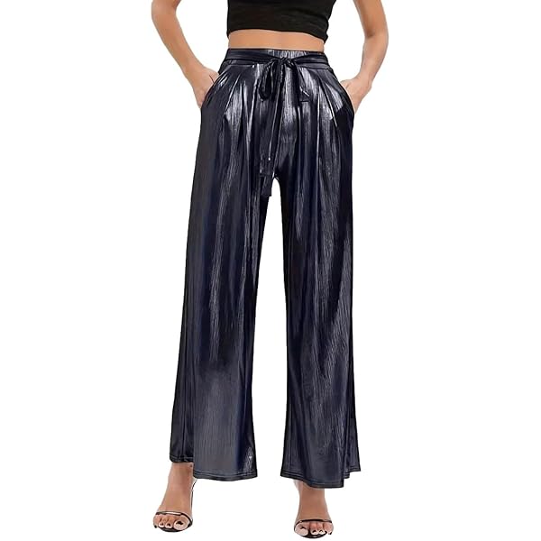 Generisch Dames Party Pailletten Elastische Taille Slim Fit Elastische Broek Mode Effen Broek, groen, M