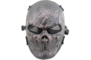 Gunyoo Airsoft Vollgesichtsmaske Halloween Scary Skull Gesichtsmaske mit Metall Mesh Augenschutz Maske für Halloween Cosplay Maskerade Party Filmrequisiten Paintball CS Spiel