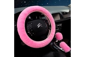 HELWEET Couverture de Volant de Voiture, Housse de Volant de Voiture en Peluche, Housse de Volant d'hiver, Couvre Volant Voiture Caches, pour Volants d'un Diamètre de 38 cm, Rose