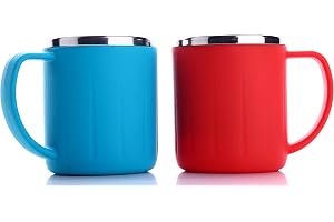 GANESH Happy Time Stylish Coffee/Tea/Milk Mug Plastic with Stainless Steel Inner Mug Cup with Handle, Portable & Easy Clean for Kids & Adult (Set of 6, Multi Color, 200 ml)