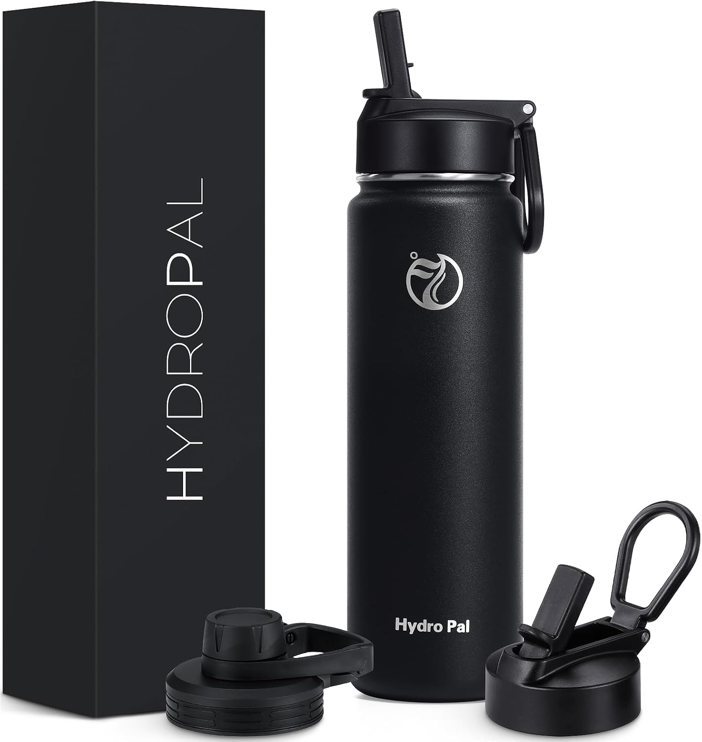 HydroPal Vacuum Insulated Stainless Steel Water Bottle, 1.9L/1.2L/1L/750ml/500ml- 2 Lids (Straw Lid and Spout Lid), 2 Straws Water Bottle for 12 Hours Hot & 24 Hours Cold, Great for Work, Travel