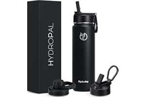 HydroPal Edelstahl Trinkflasche - 500ml/750ml/ 1L/ 1.2L, BPA-Frei, Kohlensäure geeignet, Isolierte flasche mit Strohhalm & 2 Deckel, Auslaufsichere Isolierflasche für Sport