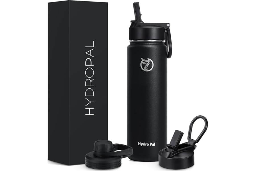 HydroPal Vacuum Insulated Stainless Steel Water Bottle, 1.9L/1.2L/1L/750ml/500ml- 2 Lids (Straw Lid and Spout Lid), 2 Straws Water Bottle for 12 Hours Hot & 24 Hours Cold, Great for Work, Travel
