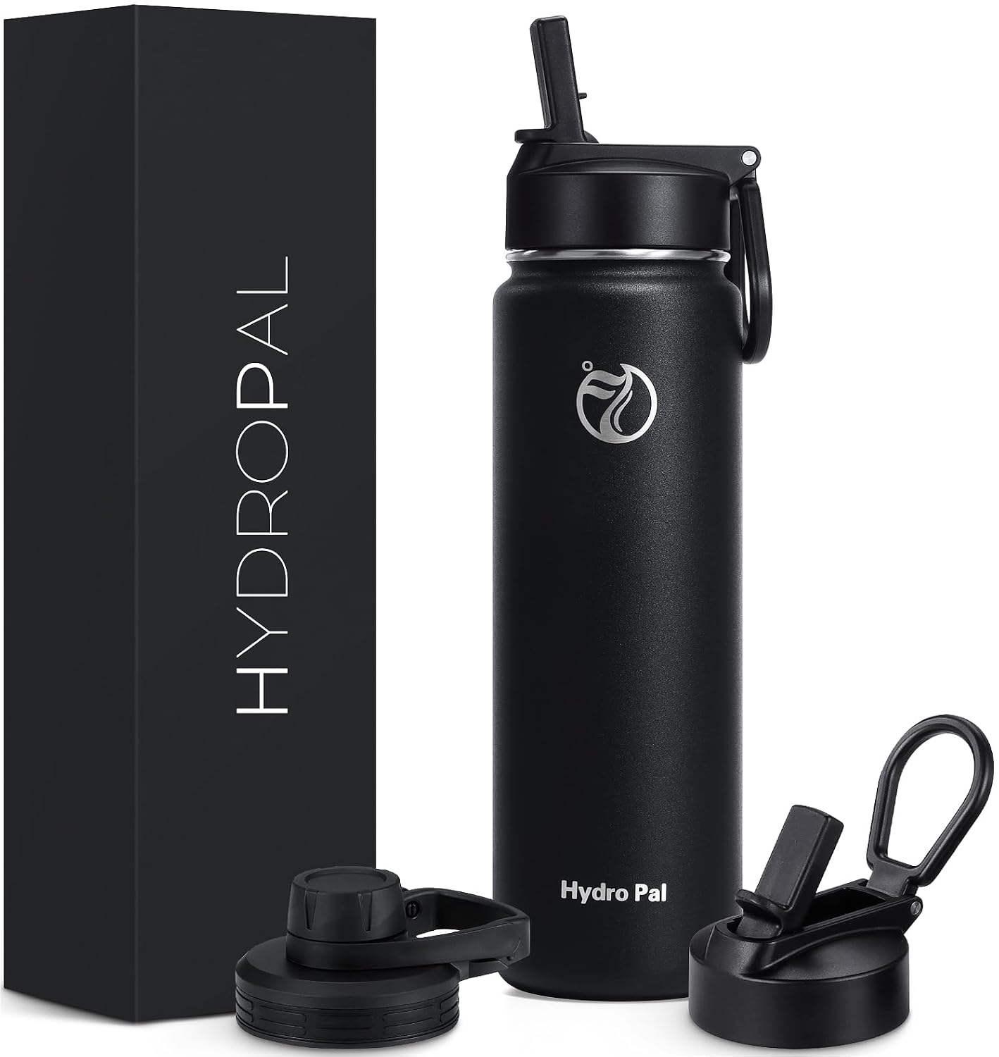 HydroPal 750ml Edelstahl Isolierflasche,Trinkflasche mit Strohhalm 2 Deckel | BPA-frei, 24h kalt & 12h heiß Vakuumflasche, auslaufsicher Wasserflasche, Stroh- und Ausgussdeckel Sportflasche für Alltag