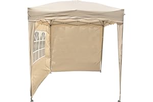 Defacto Carpa de jardín Pop Up para fiestas, 2 x 2 m, cenador plegable, protección UV 50+, 100% impermeable, incluye 2 paneles laterales, bolsa de transporte con cuerdas y piquetas (beige)