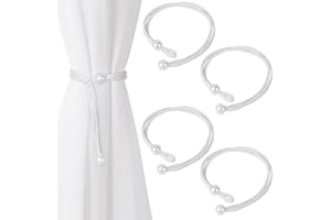 Dalababa 2 Pair Curtain Tie Backs Rope, Polyester Hand-Woven Drapery Holdbacks, Pearl Curtain Tiebacks Straps Buckles for Home Decor (White)